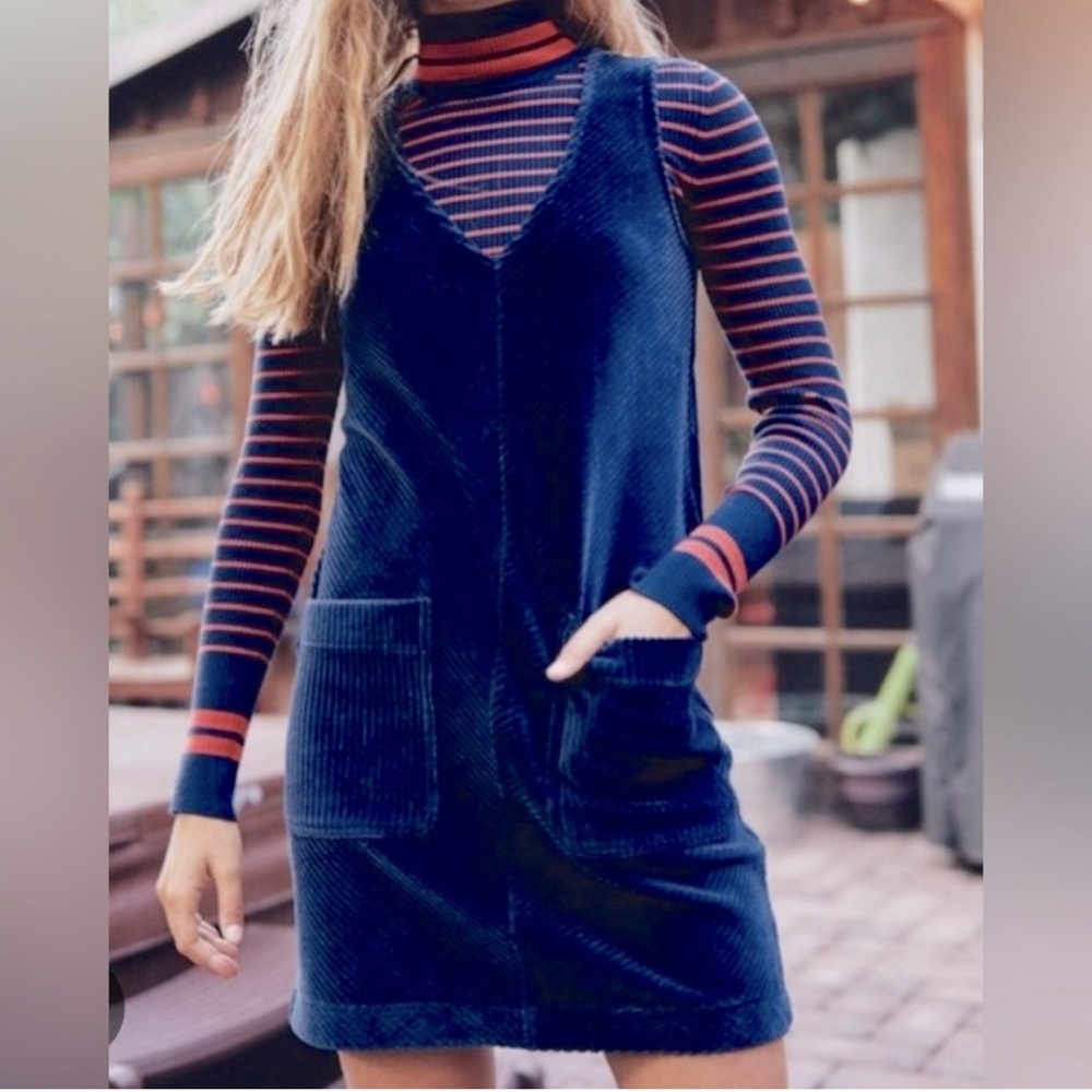 Marine Layer Leighton Blue Corduroy Velour Dress